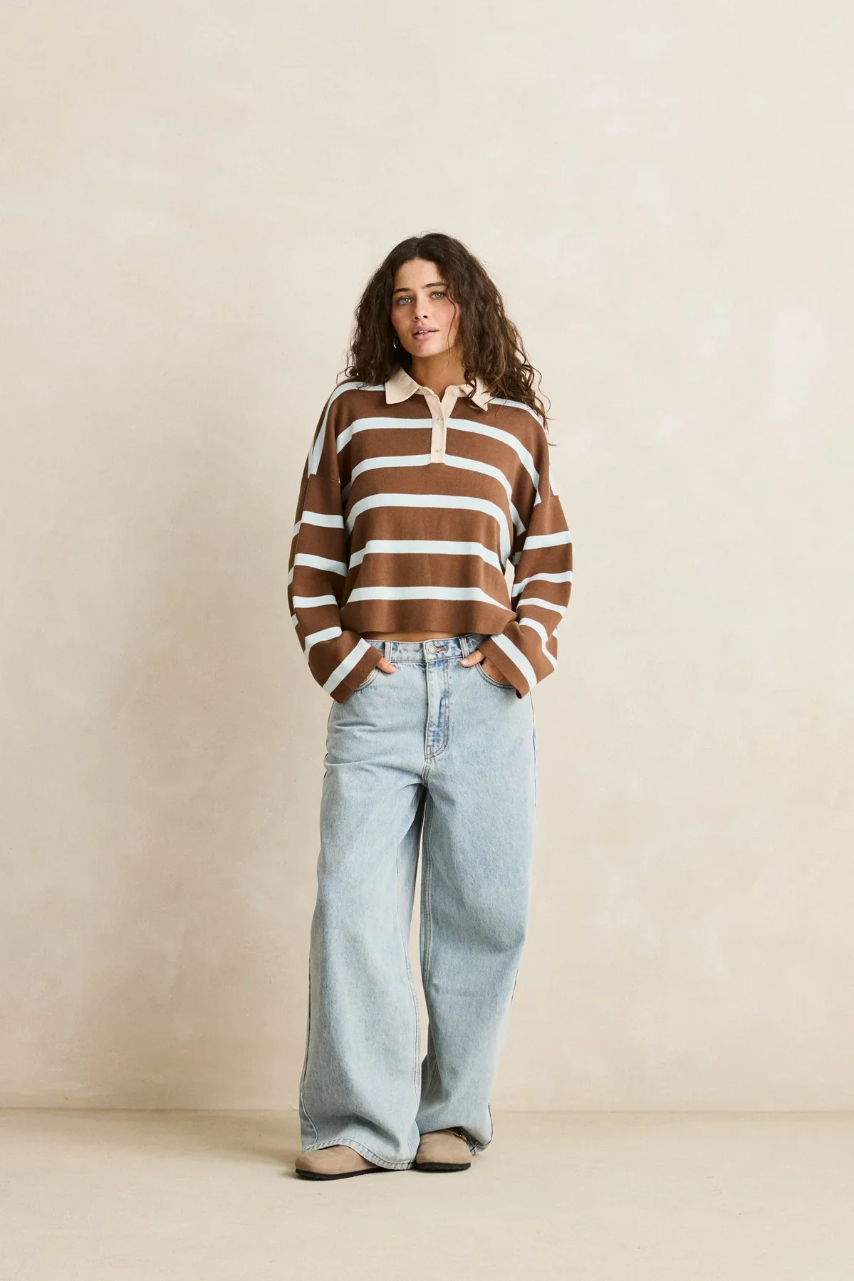 Rhythm Rugby Polo Knit Sweater - Brown