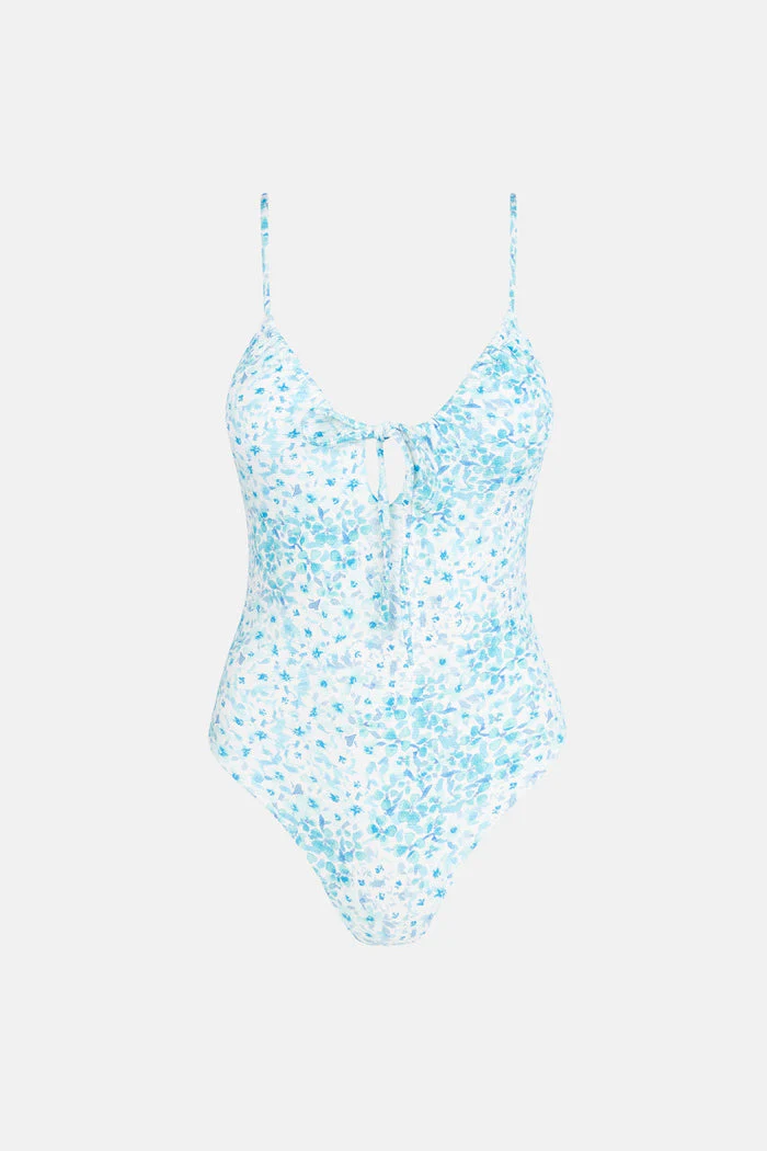 Rhythm Serenity Floral Tie Front One Piece - BLUE