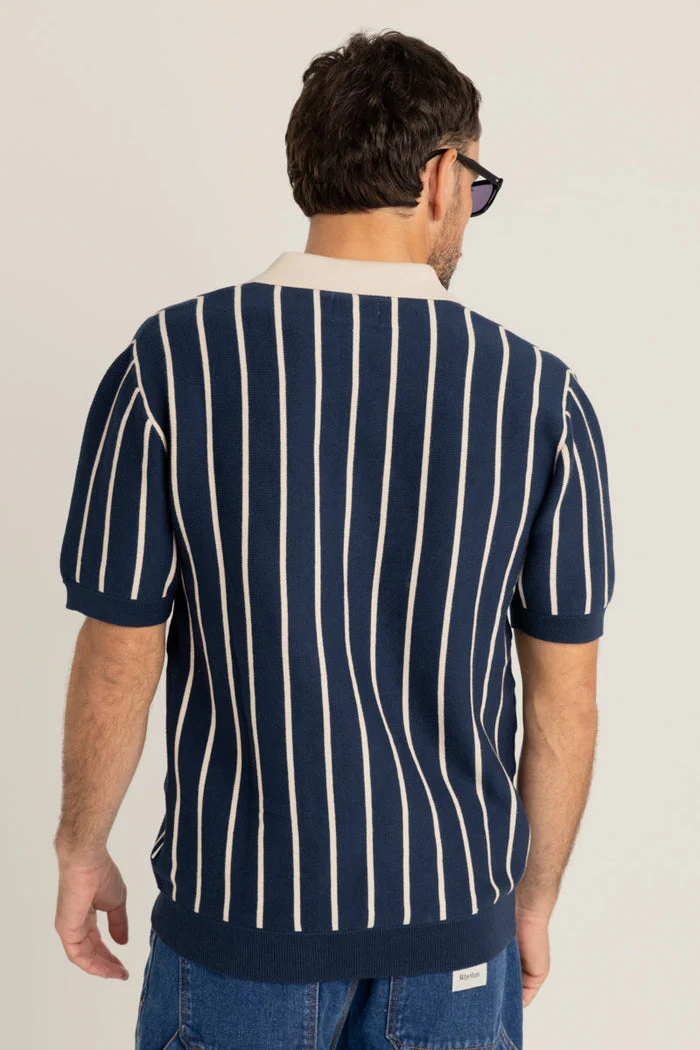 Rhythm Striped Knit Ss Polo - NAVY - Image 2