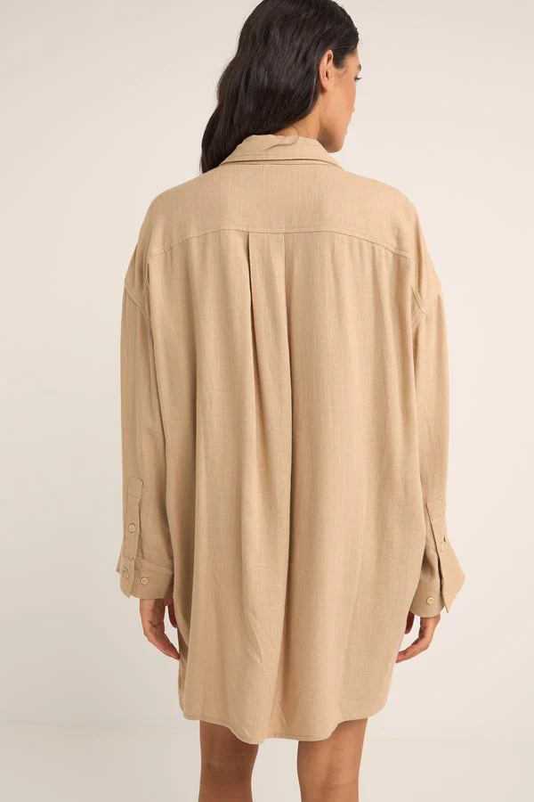 Rhythm Sun Ray Long Sleeve Shirt Dress - SAND - Image 2