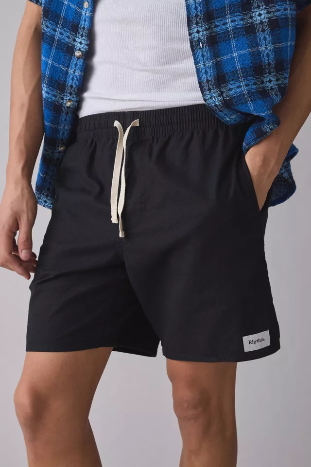 Rhythm Textured Linen Jam Shorts - Black