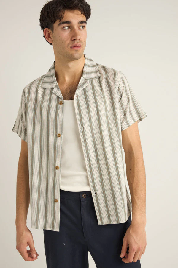 Rhythm Vacation Stripe Short Sleeve Shirt - Fern
