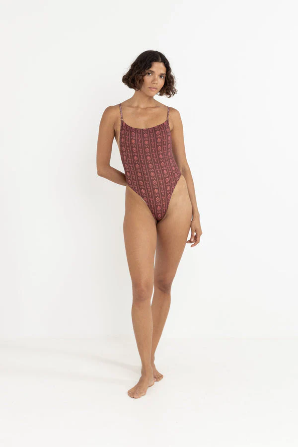 Rhythm Vintage Floral One Piece - Burgundy - Image 3