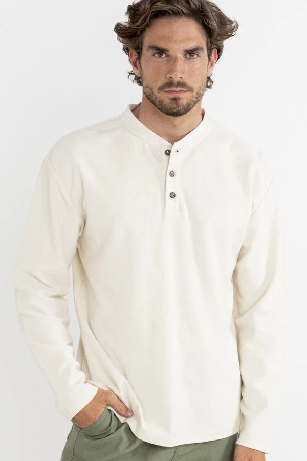 Rhythm Vintage Terry Long Sleeve Henley - Natural