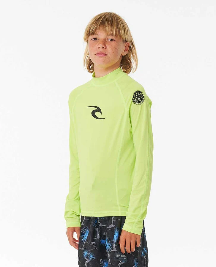 Rip Curl Brand Wave Uv Long Sleeve Rash Guard - Boys - Lime 4078 - Image 3