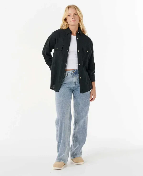 Rip Curl Oceanic Textured Shacket - Washed Black 8264 - Image 2
