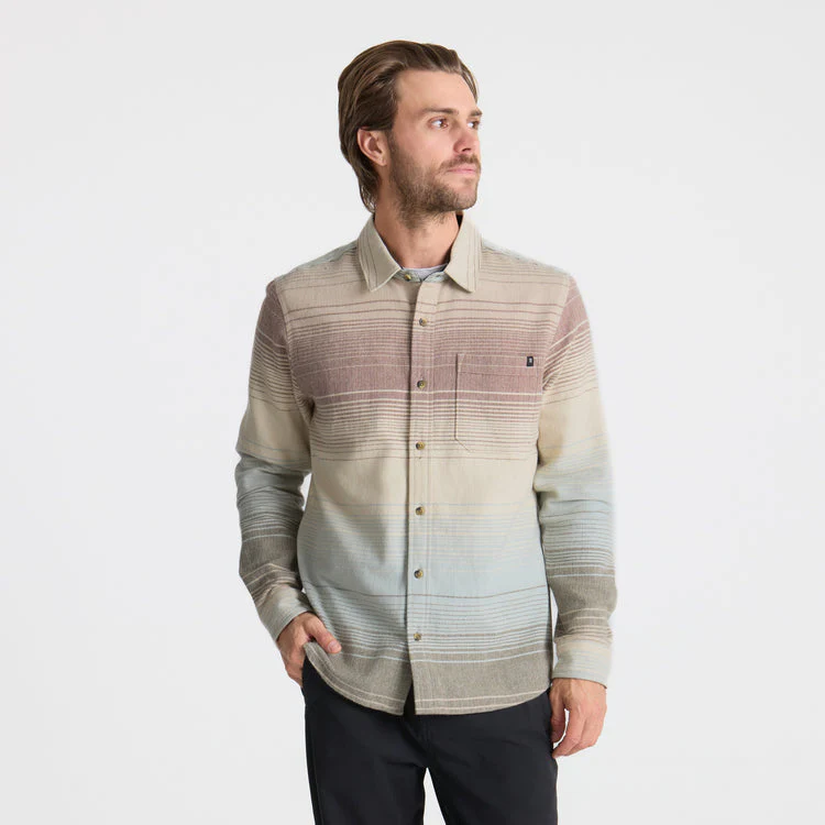 Roark Crossroads Organic Cotton Flannel - Fossil Stripe - Image 2