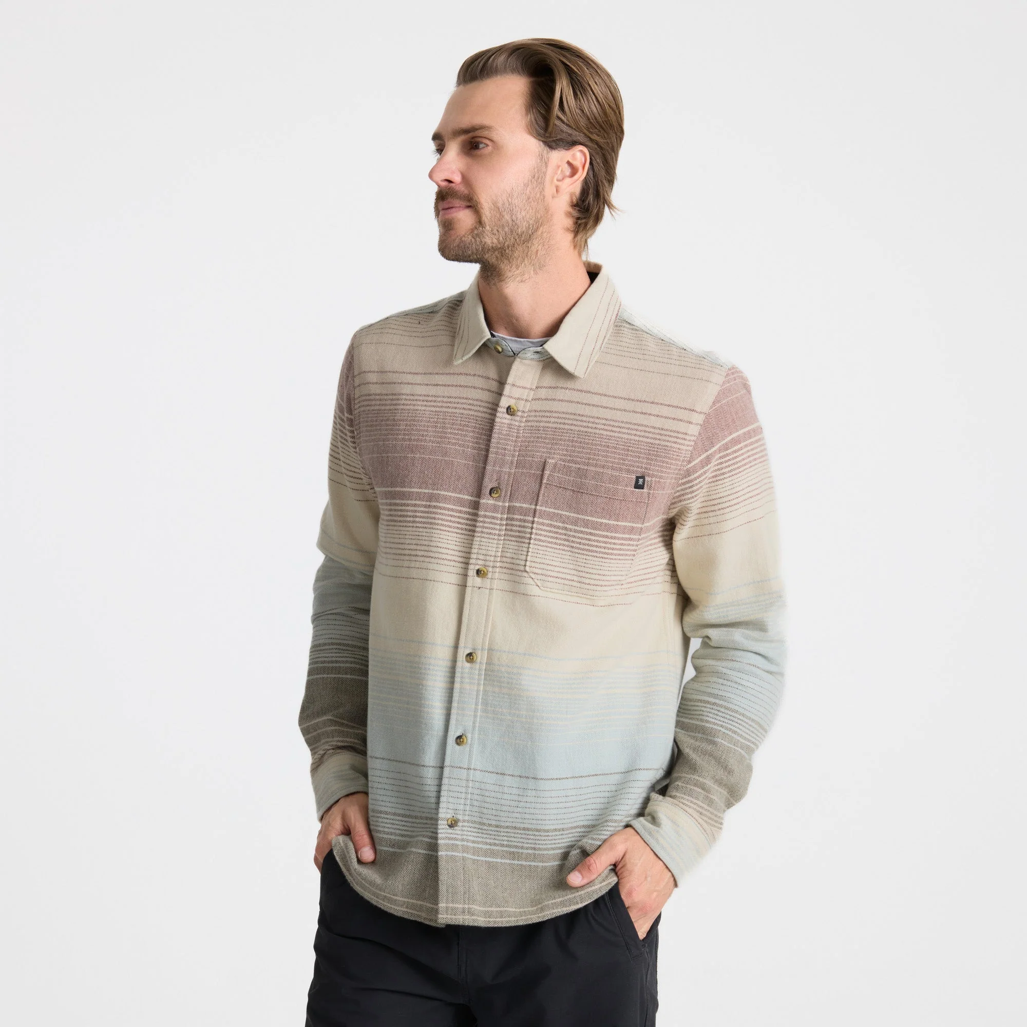Roark Men's Crossroads Organic Cotton Flannel - Fossil - Image 3
