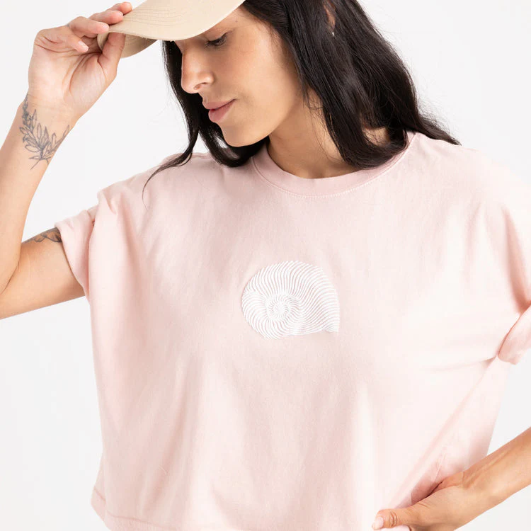 Roark Striped Shell Cropped Boxy Premium Tee - Dusty Apricot - Image 3