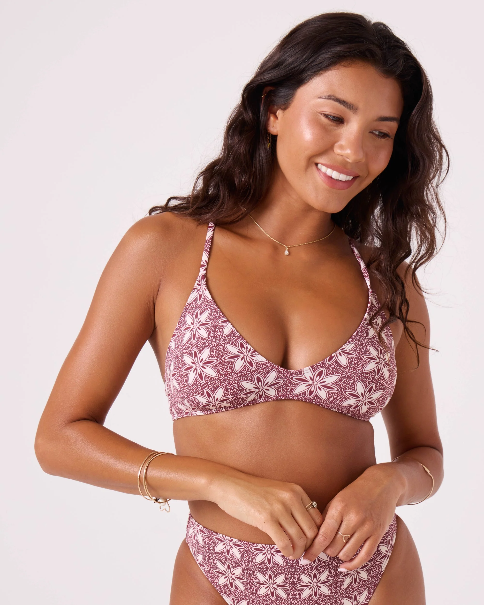 Roxy Batik Bloom Athletic Triangle Bikini Top - Port - Image 3