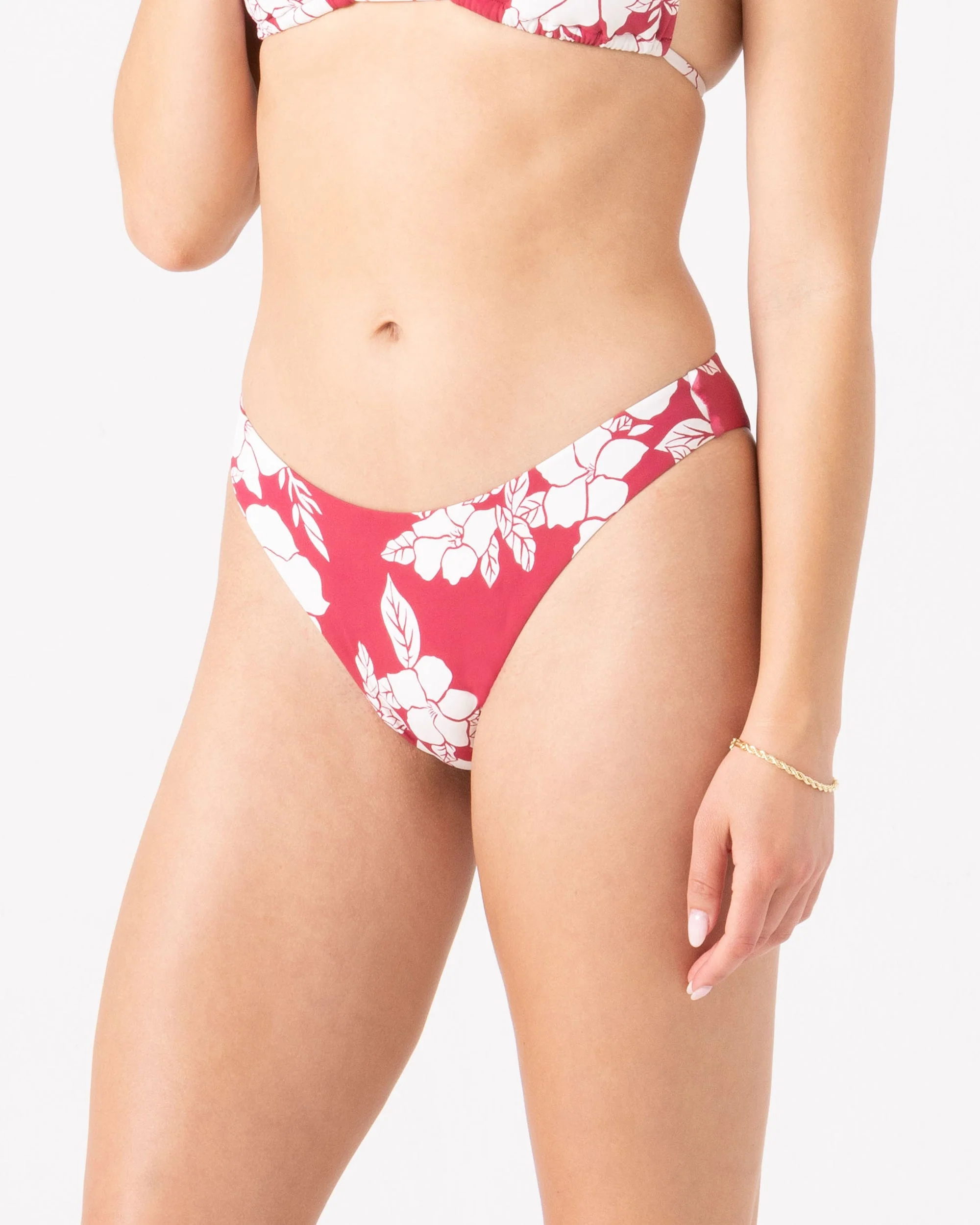 Roxy Hibiscus Hideaway Scoop Cheeky Bikini Bottom - Holly Berry - Image 3
