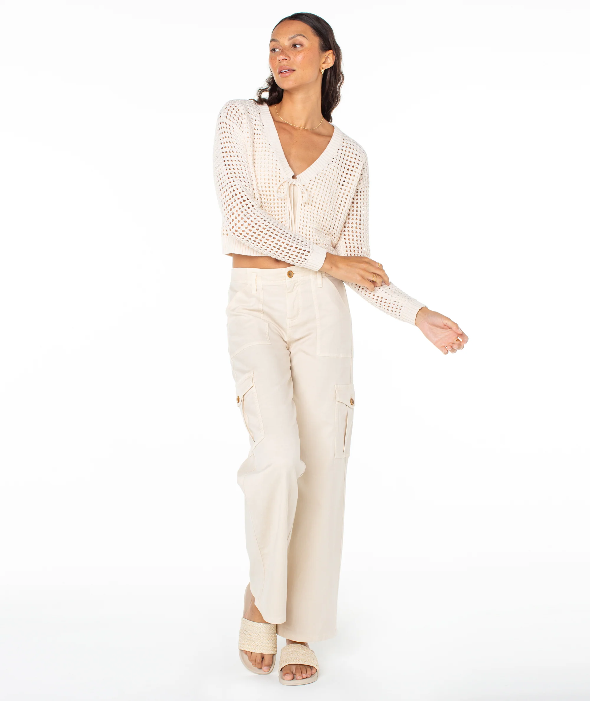 Roxy Ivy Cardigan Sweater - Parchment Pink Champagne Marl - Image 3
