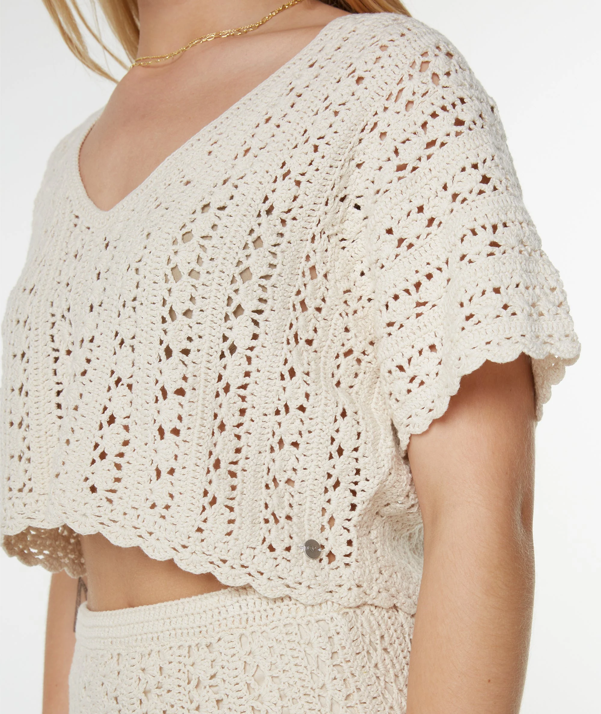 Roxy Sea Swirl Crochet Tee - Parchment - Image 4