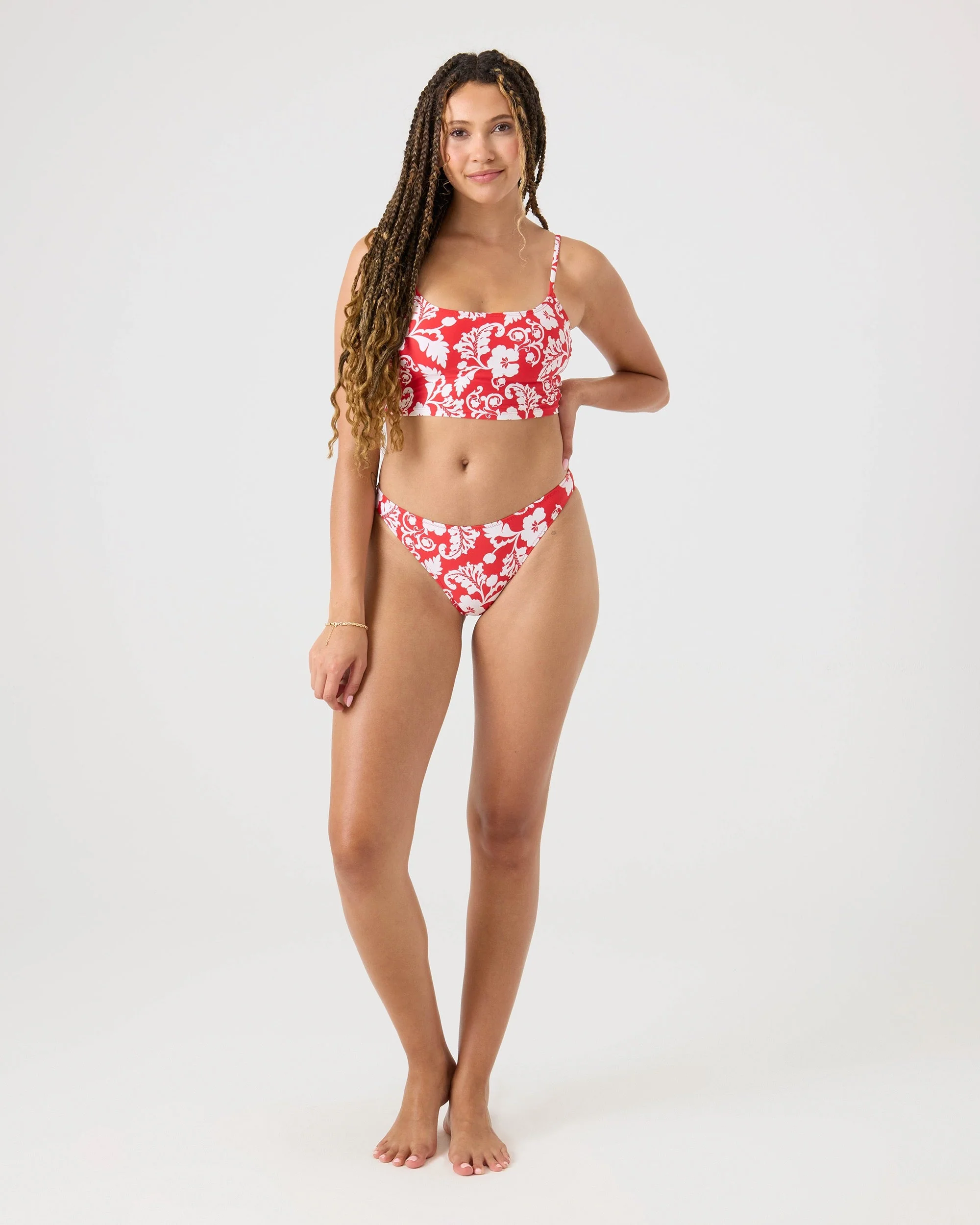 Roxy Women's Days Of Summer Hipster Moderate Bikini Bottom - Ivory Red