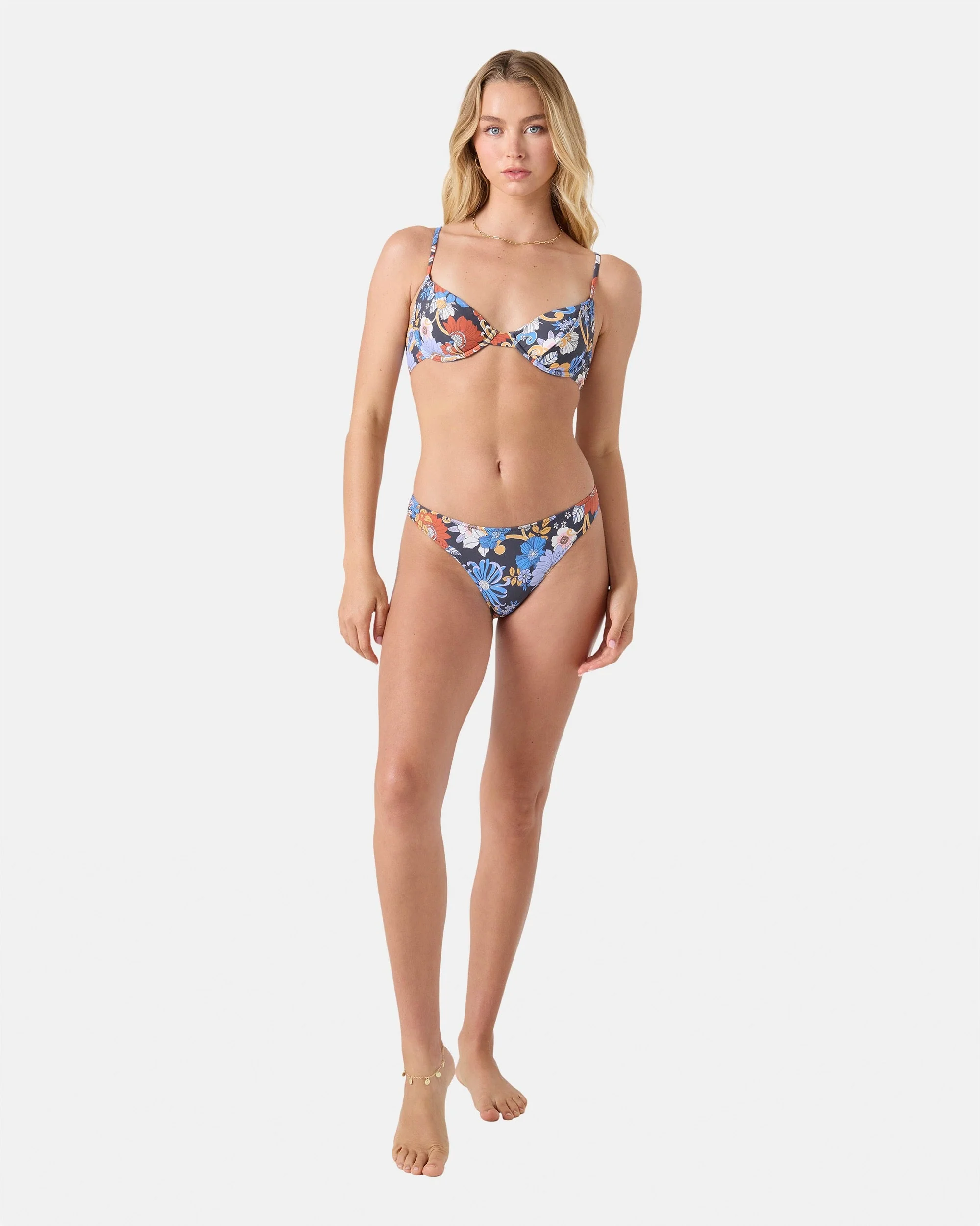 Roxy Women's Soul Flower Smocked Demi Underwire Bikini Top - Gray Combo - Image 2