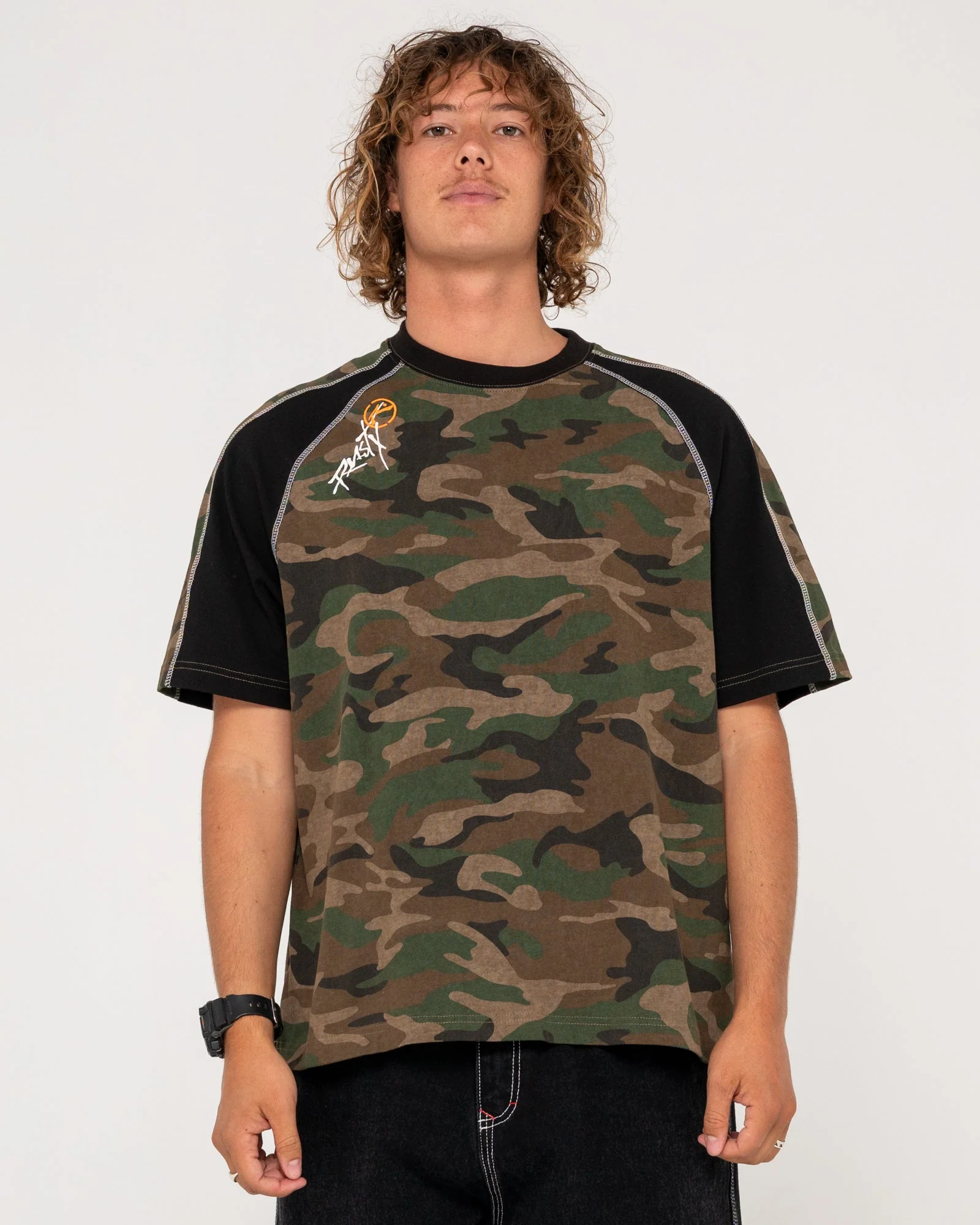 Rusty Woof Raglan Short Sleeve Tee - Camo