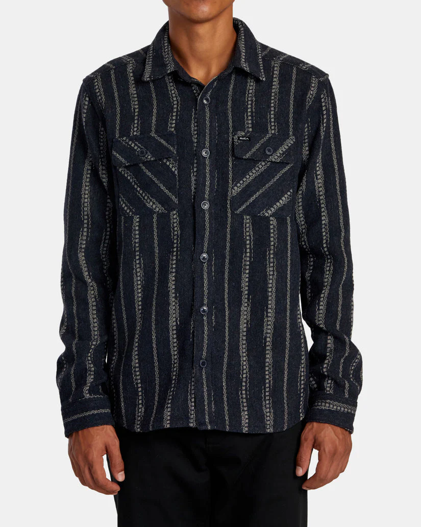 RVCA BLANKET LONG SLEEVE SHIRT - INDIGO
