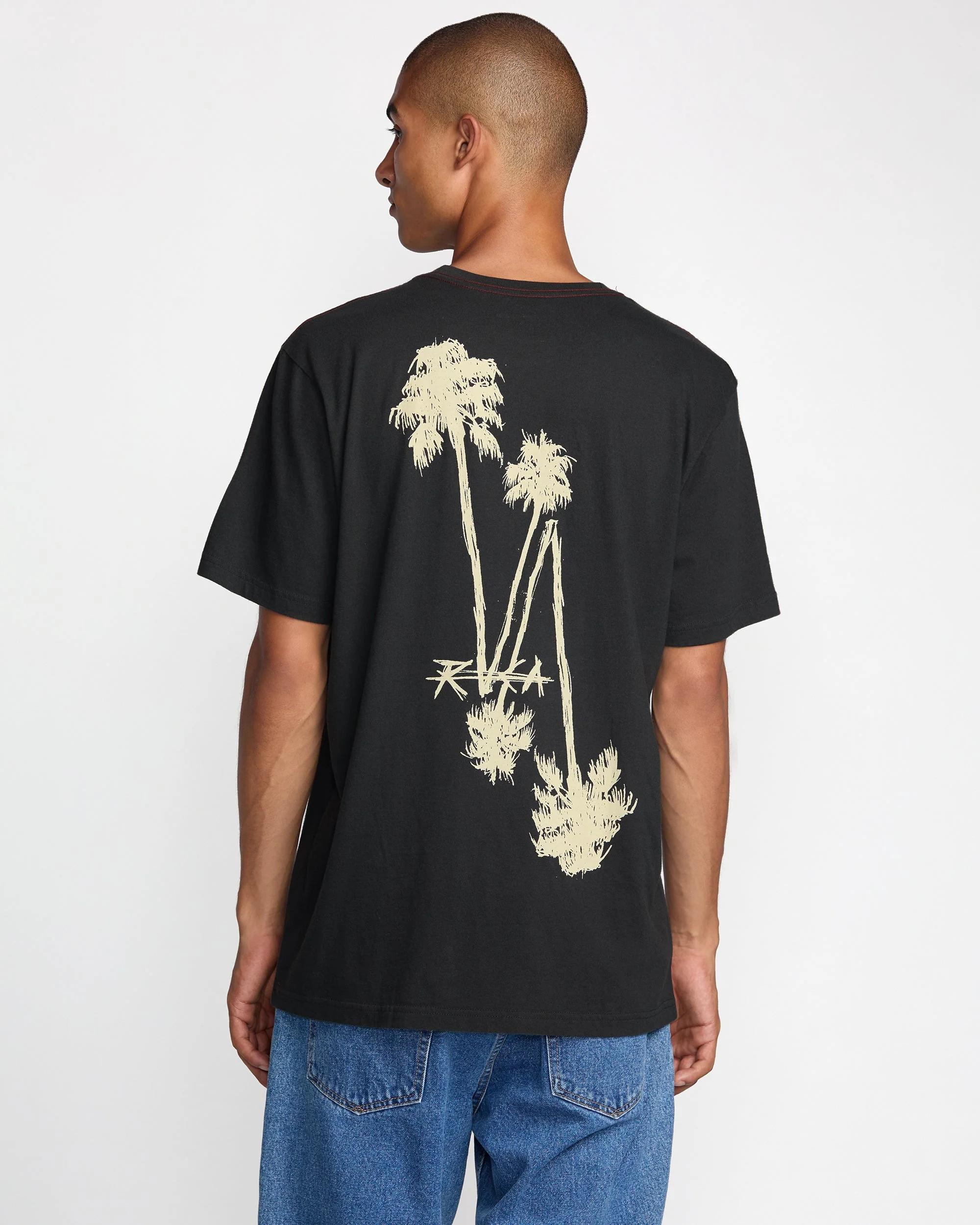 RVCA Crossed Palms Short Sleeve Tee - Pirate Black - Image 2