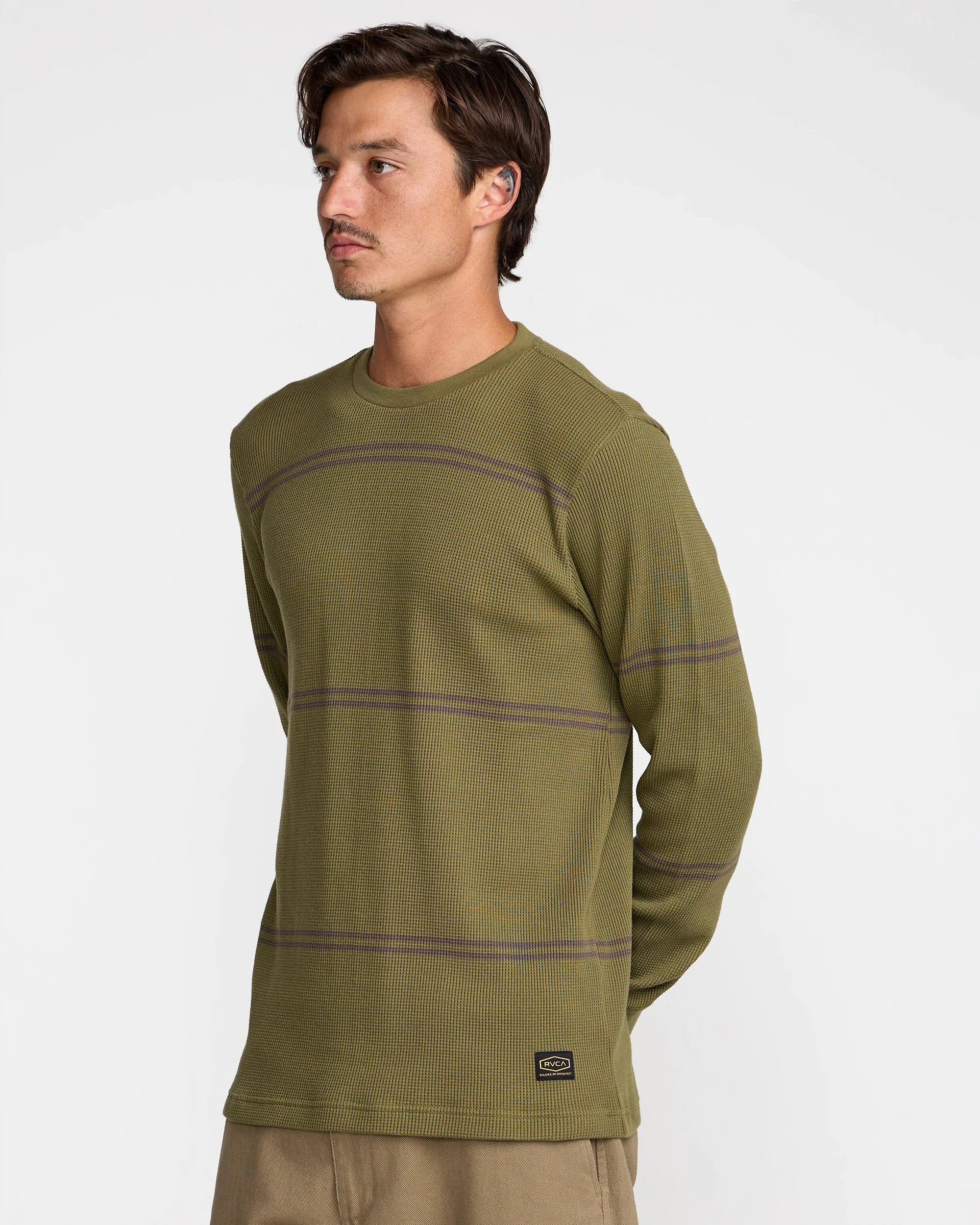 RVCA Dayshift Long Sleeve Stripe Thermal - Olive - Image 2
