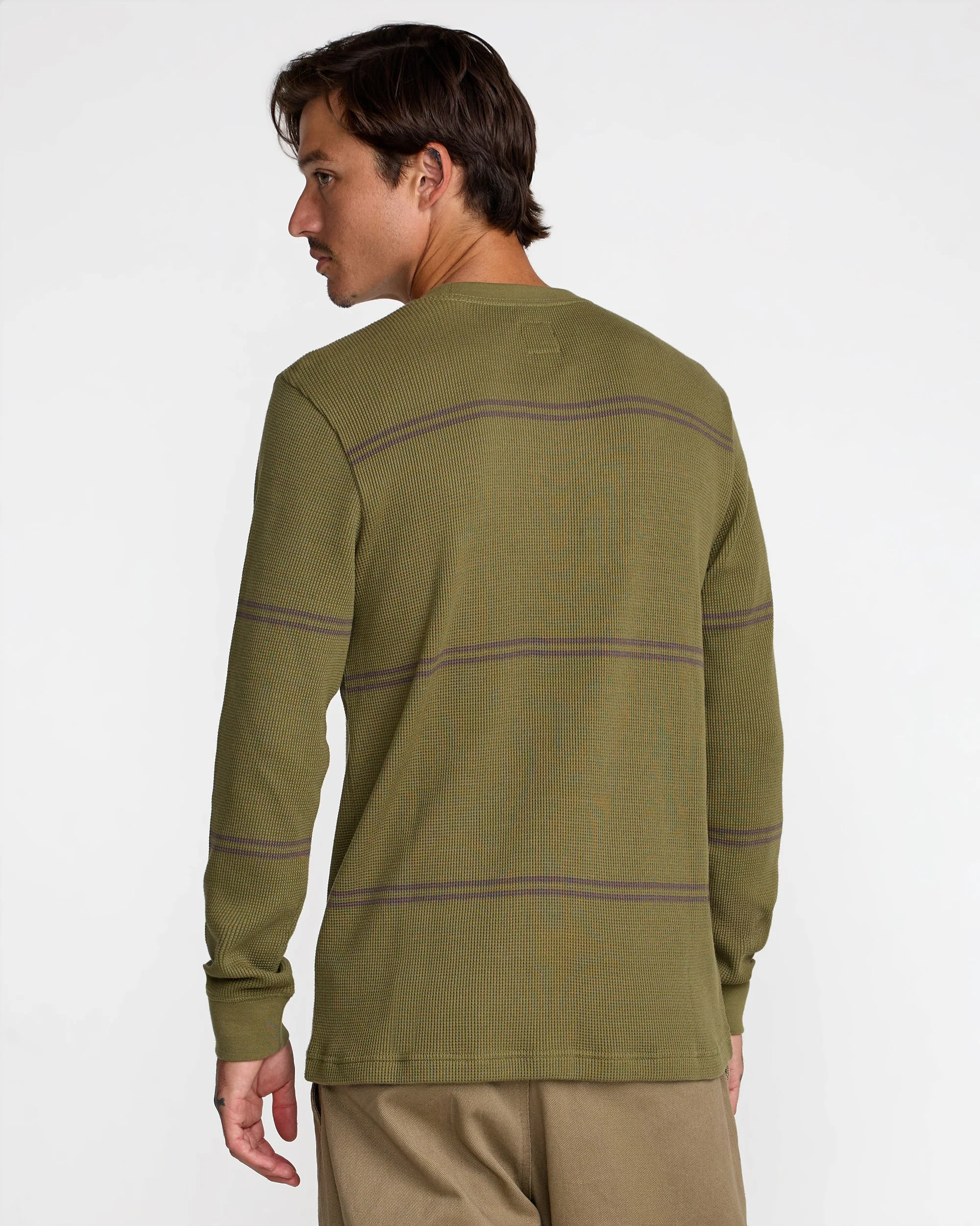 RVCA Dayshift Long Sleeve Stripe Thermal - Olive - Image 3