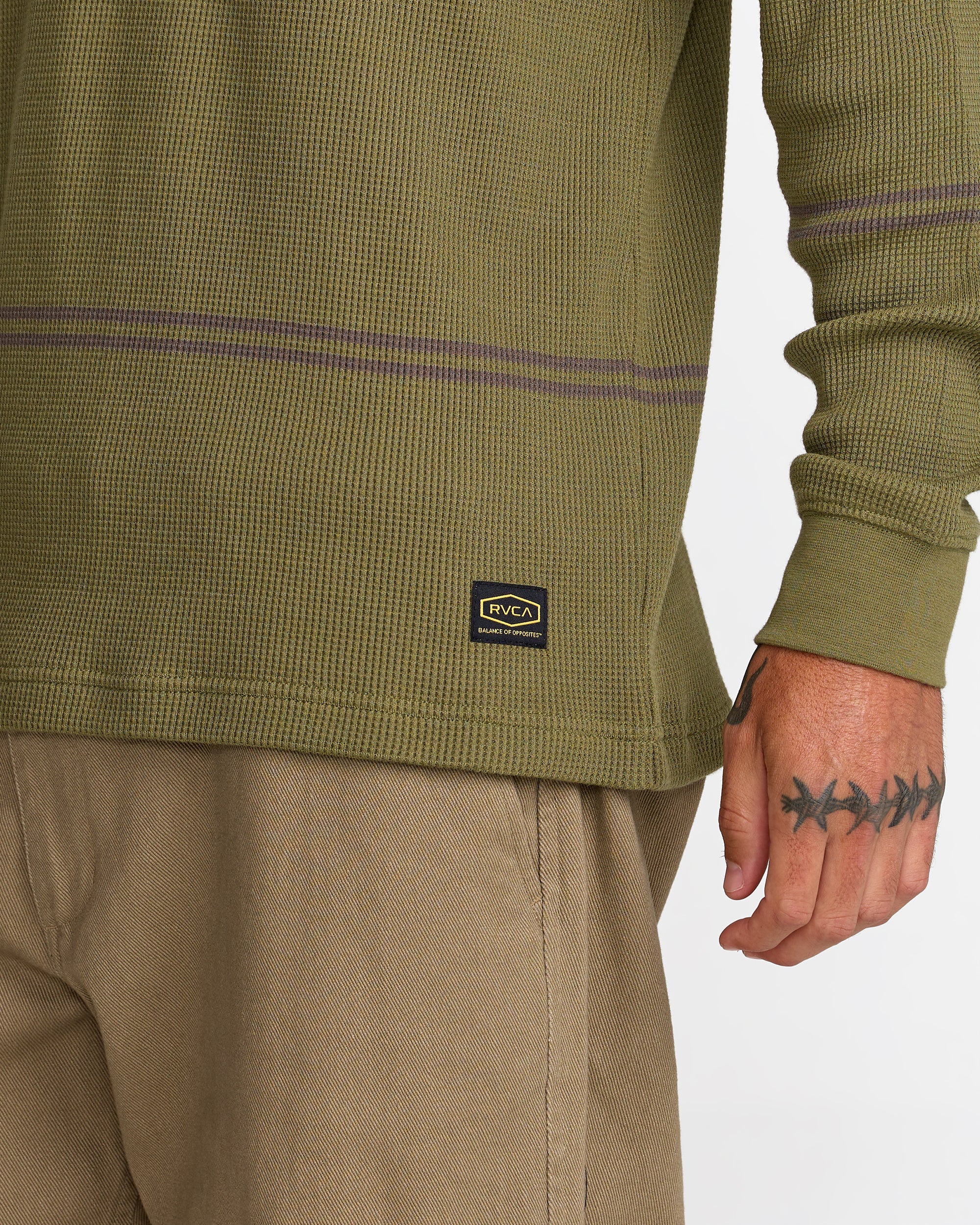 RVCA Dayshift Long Sleeve Stripe Thermal - Olive - Image 4