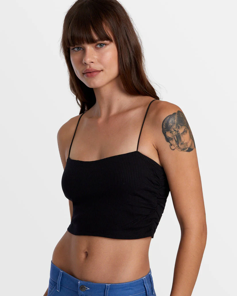 RVCA LEXI WIDE RIB FITTED TANK TOP - BLACK