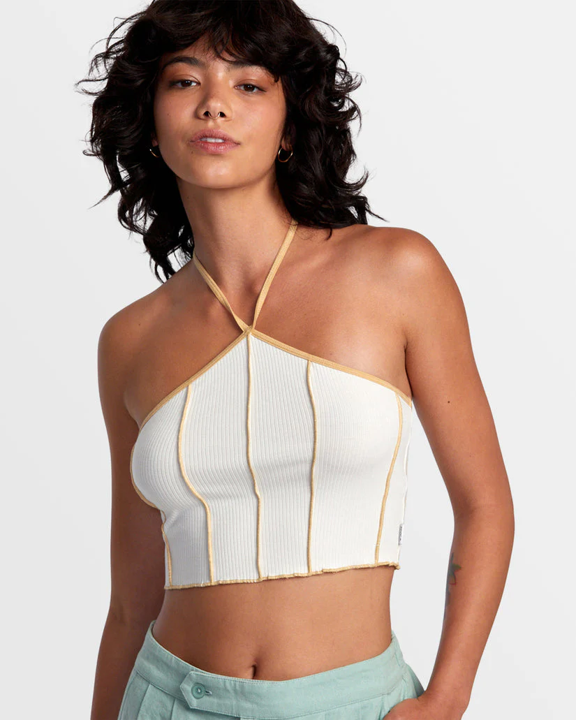 RVCA PIPER HALTER CROP TOP - LATTE