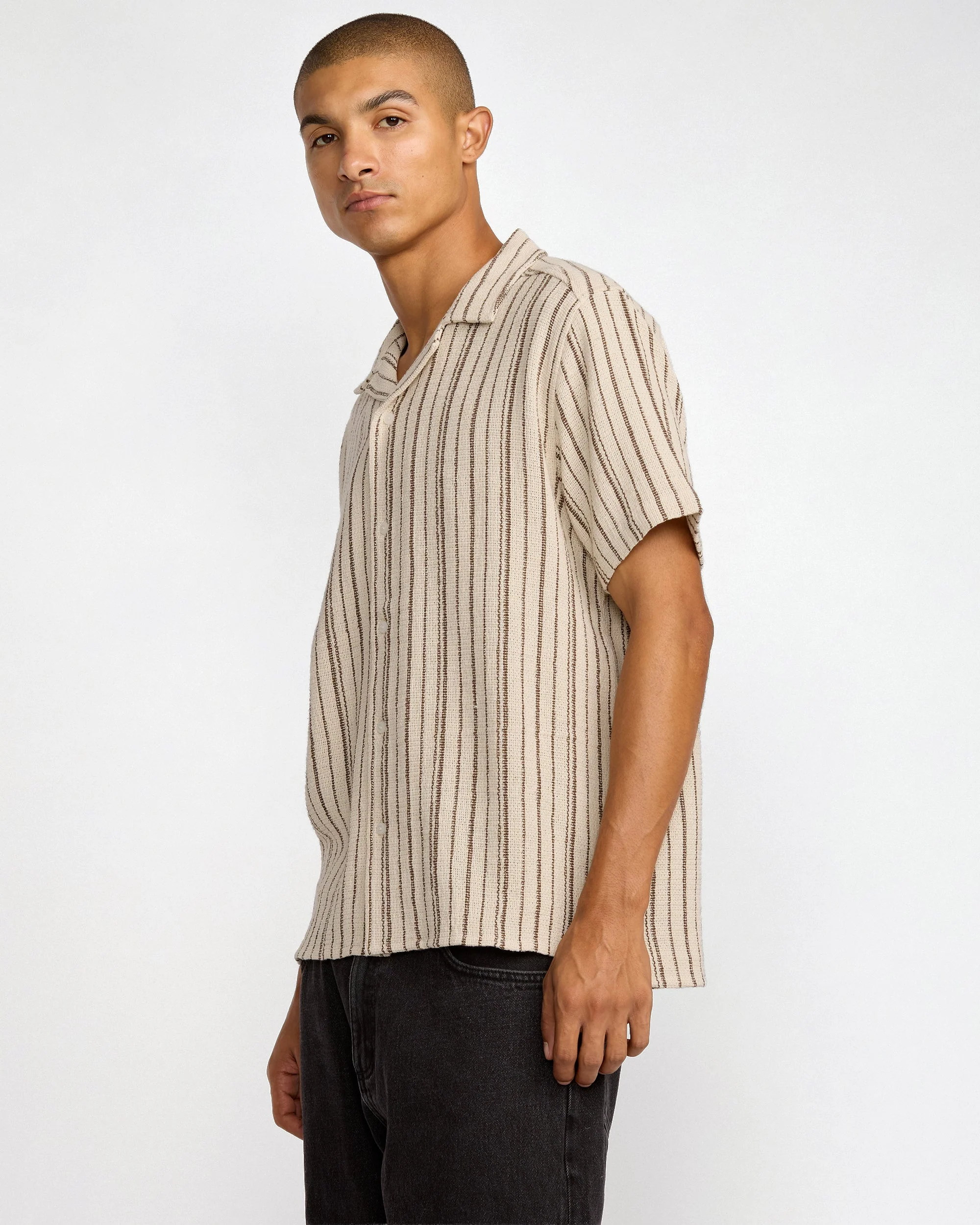 RVCA Vacancy Stripe Short Sleeve Shirt - Ceramic