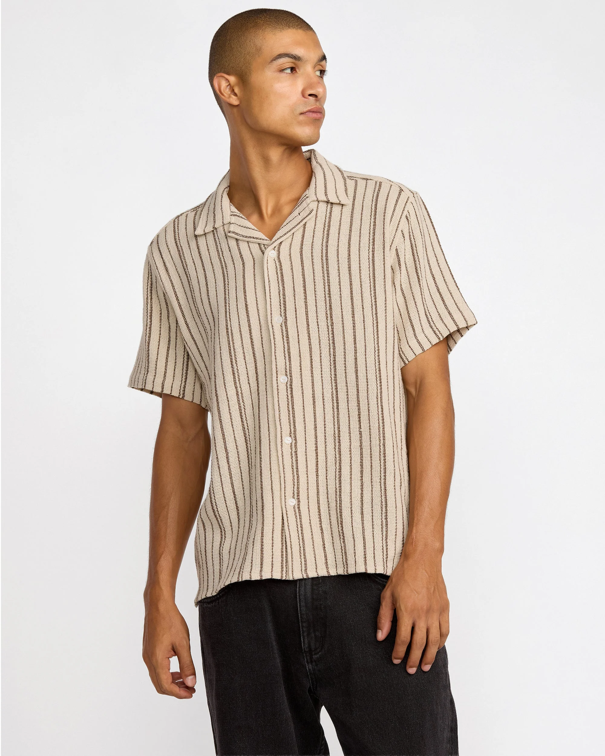 RVCA Vacancy Stripe Short Sleeve Shirt - Ceramic - Image 2