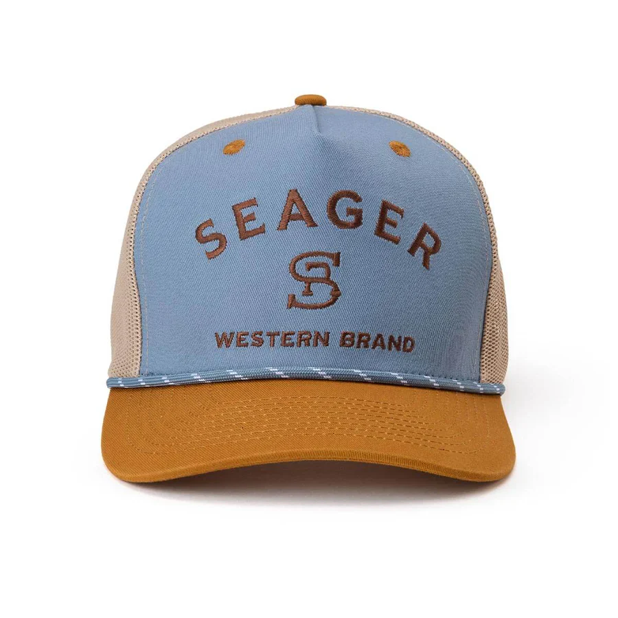 Seager Branded Trucker Snapback Hat - Blue/Tan - Image 2