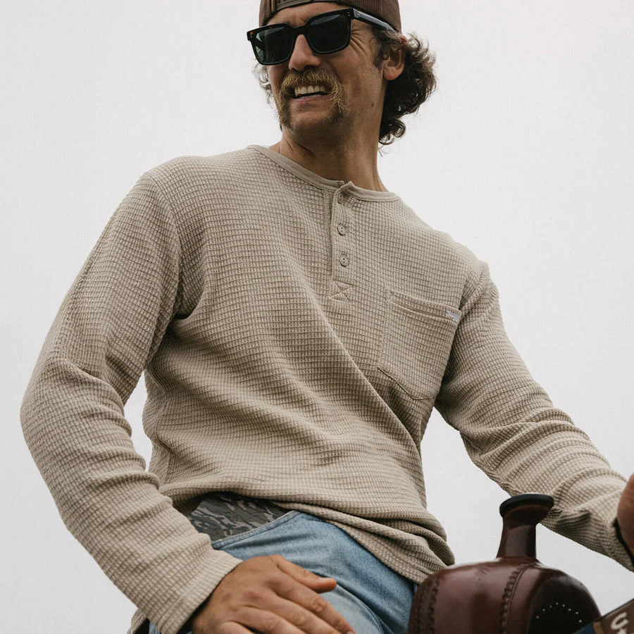 Seager Sawpit Henley Long Sleeve Thermal - Stone - Image 2
