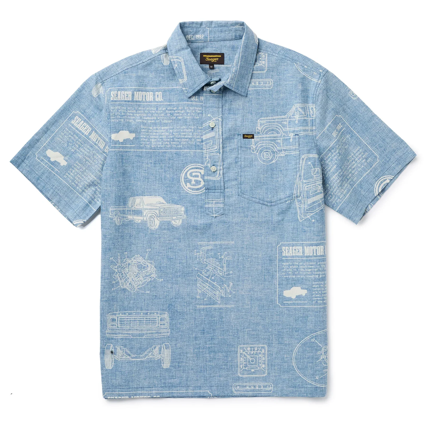 SEAGER Schooner 3/4 Button S/S Shirt - BLUE