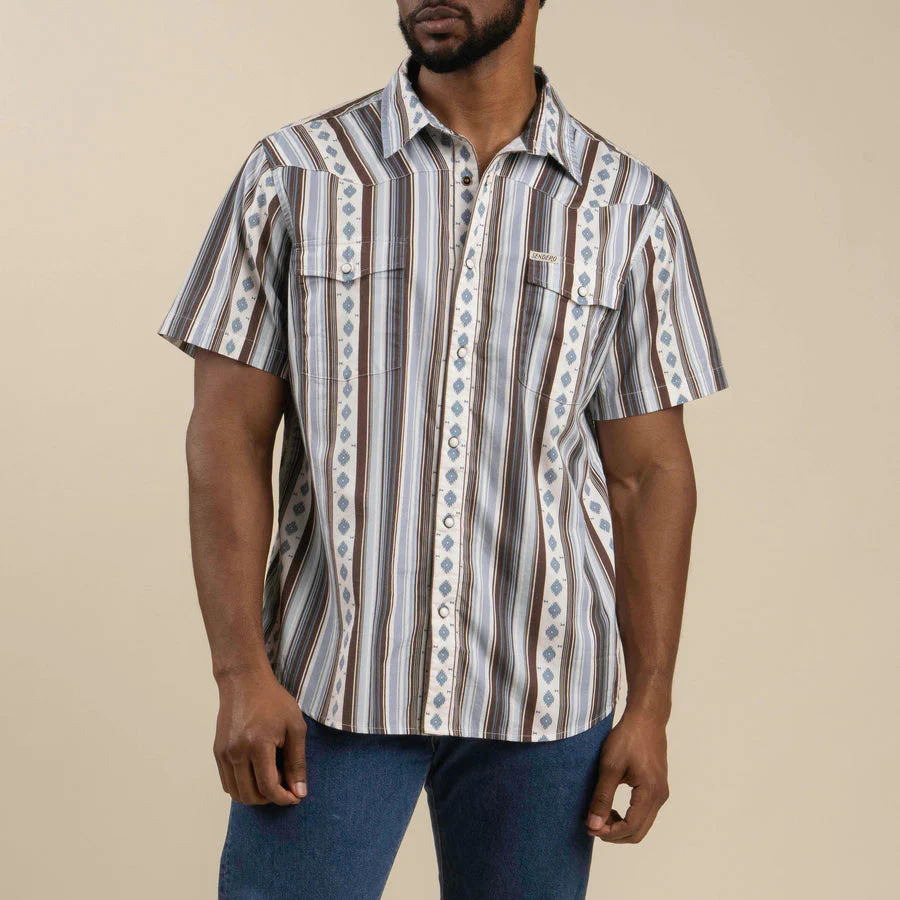 Sendero Serape Pearl Snap Short Sleeve - Sky/Brown - Image 3