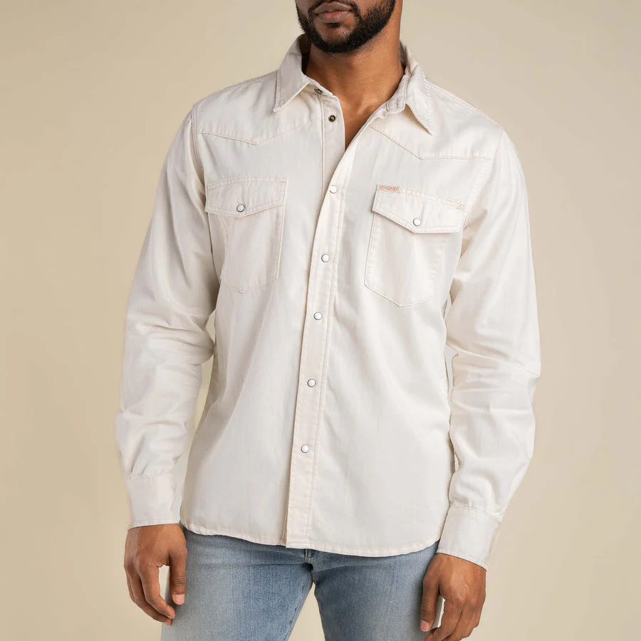Sendero The Wyatt Pearl Snap Long Sleeve Denim Shirt - Ecru - Image 4