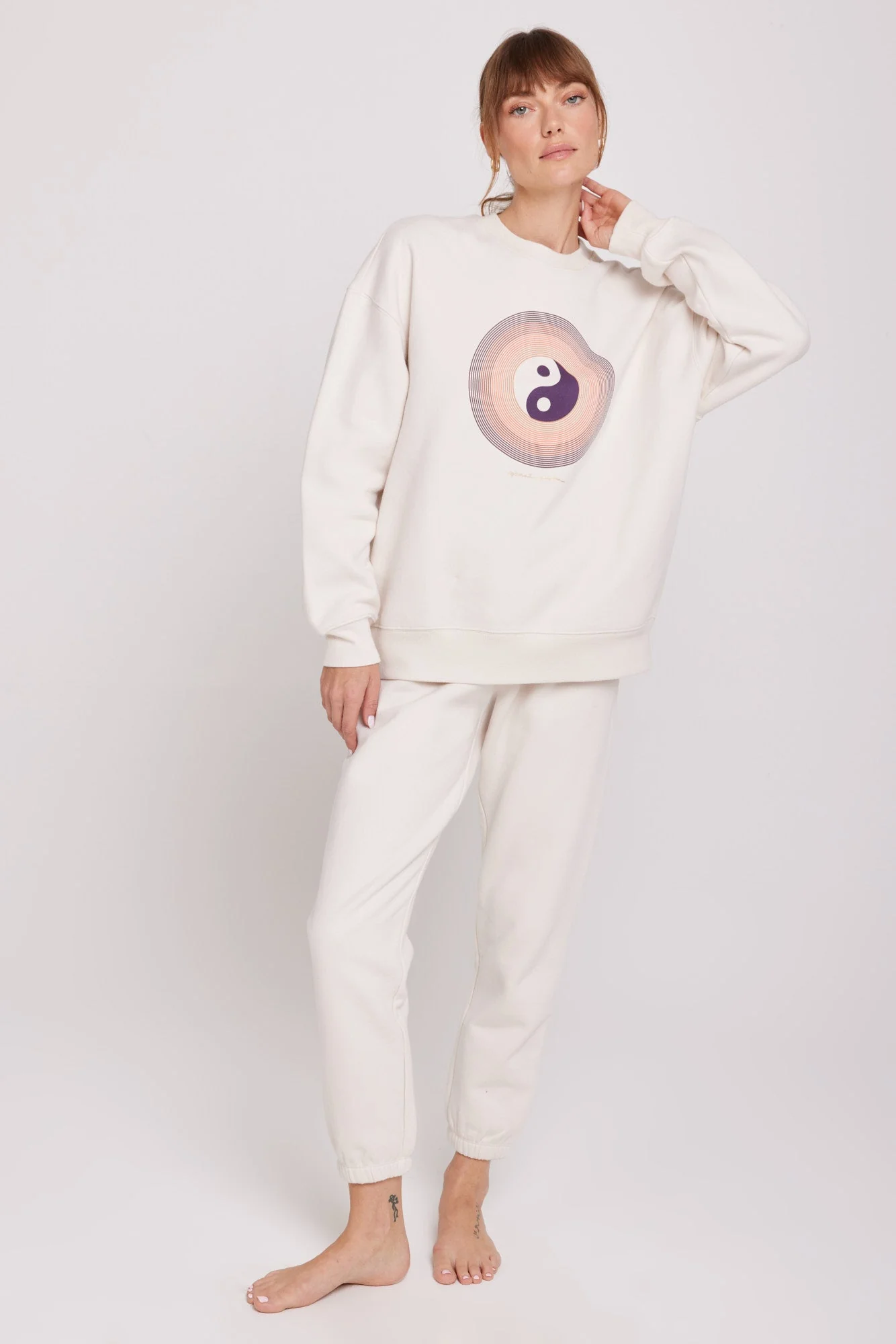 Spiritual Gangster Yin Yang Malibu Sweatpant - White Sand - Image 4