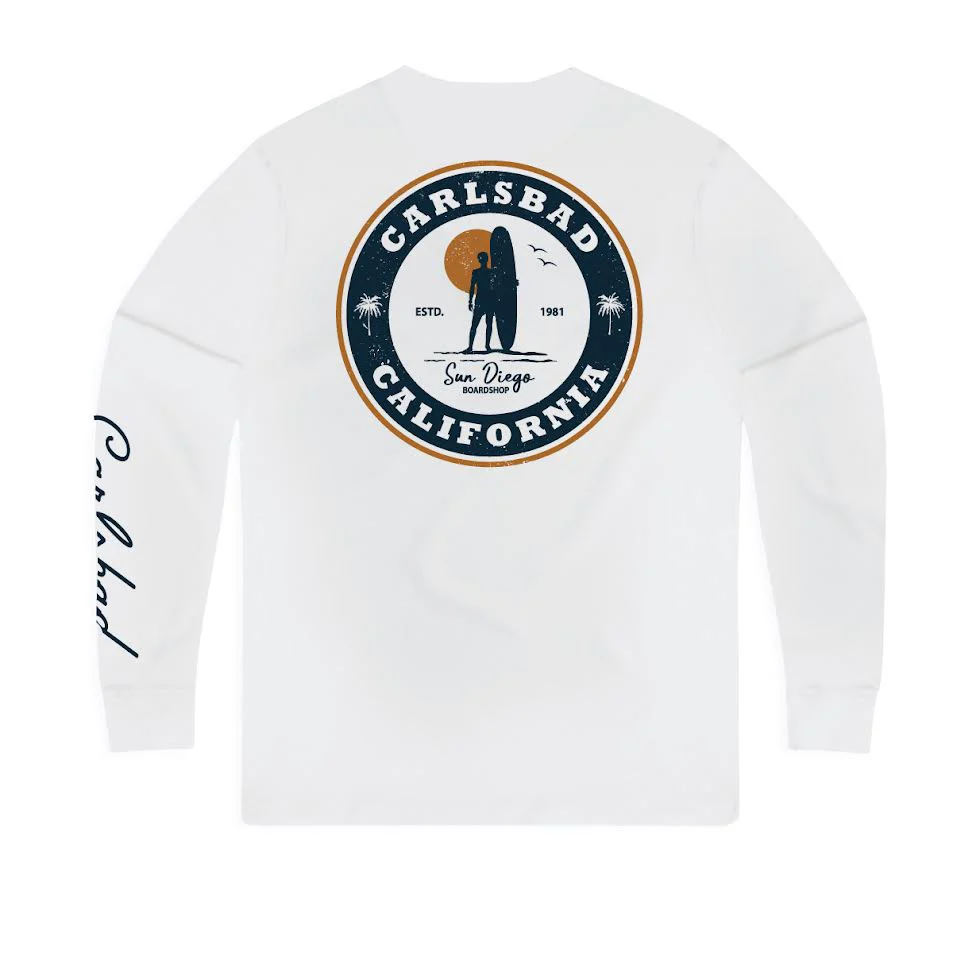 Sun Diego Carlsbad Surf Check Long Sleeve Tee - WHITE