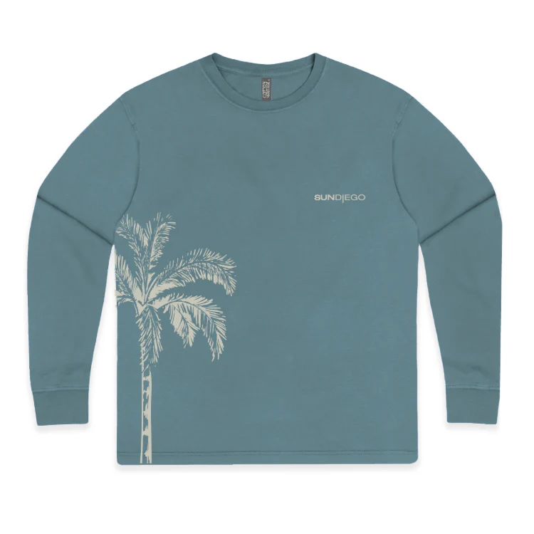 SunDiego Hot Palm Heavyweight Long Sleeve Tee - Dusty Teal