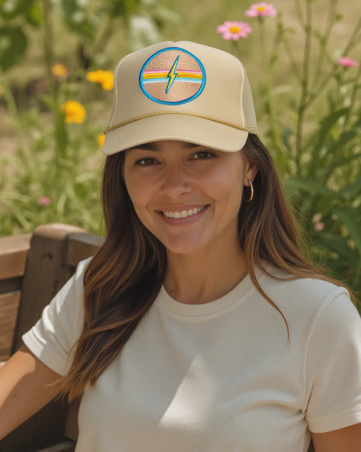 That Friday Feeling Electric Rainbow Trucker Hat - Tan - Image 2