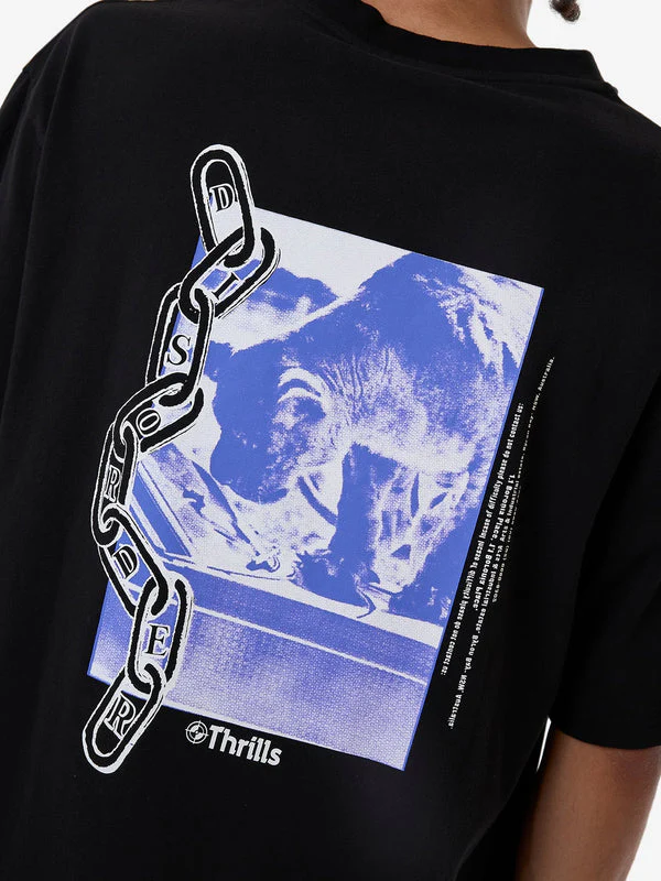 THRILLS Chain Of Disorder Oversize Fit Tee - BLACK - Image 2