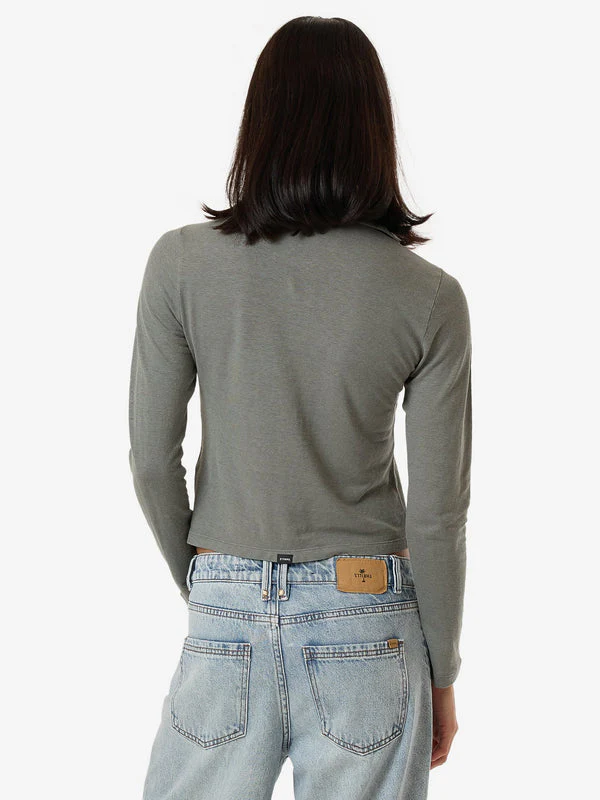 THRILLS Hemp Collared Long Sleeve Woven - GREEN SMOKE - Image 2