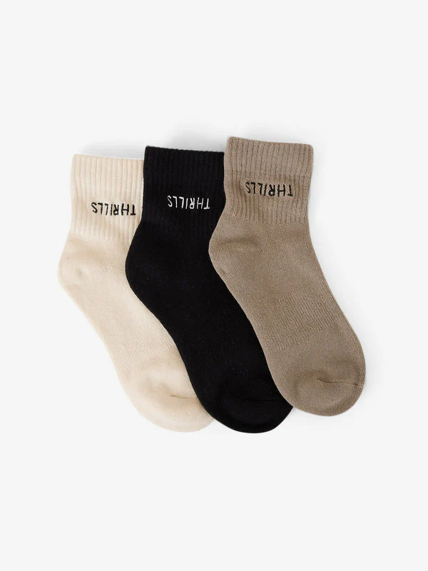 THRILLS Minimal Thrills 3 Pack Socks - BRINDLE/BLACK/HERITAGE WHITE