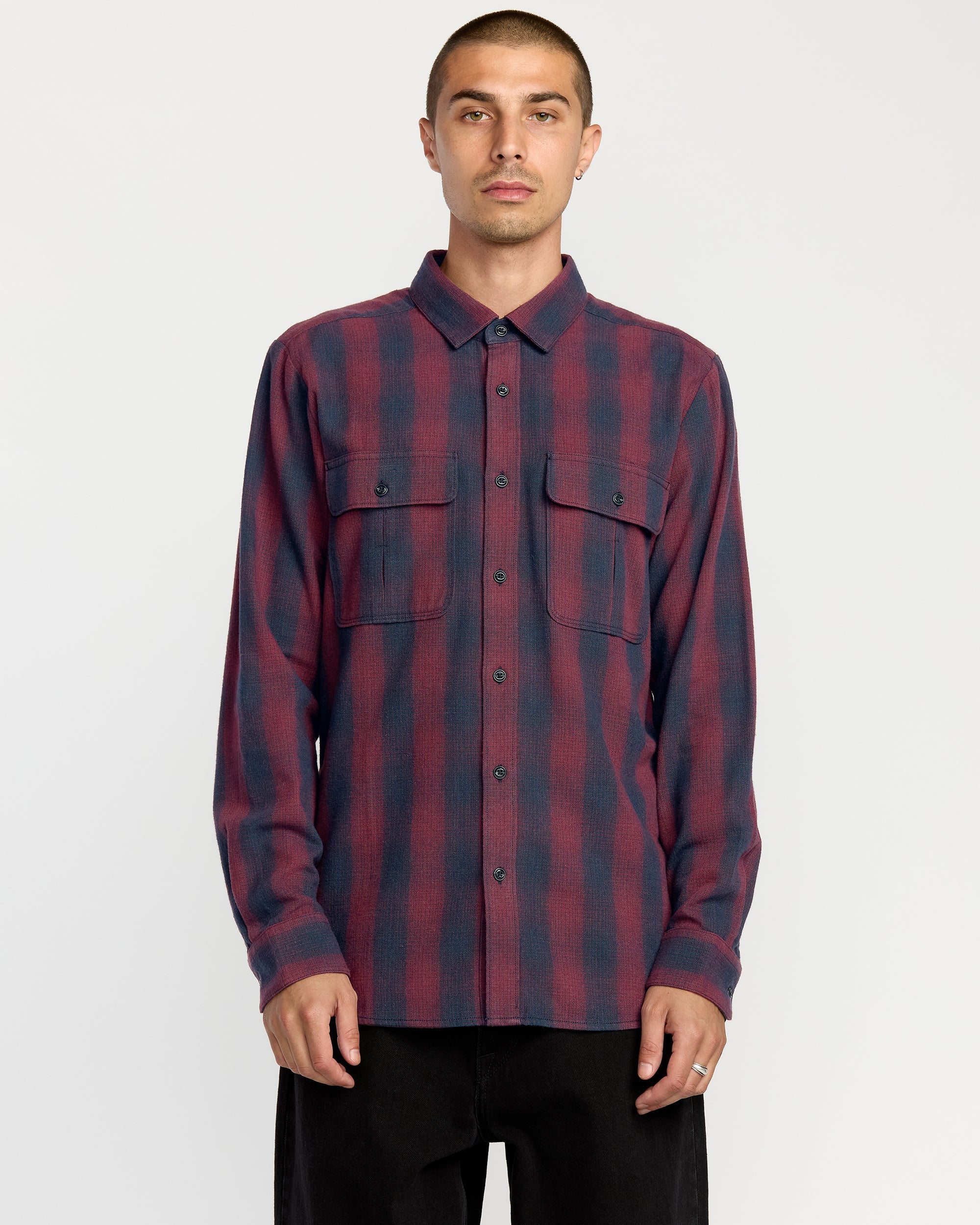 Volcom Men'S Shadowstone Flannel Long Sleeve Shirt - Navy