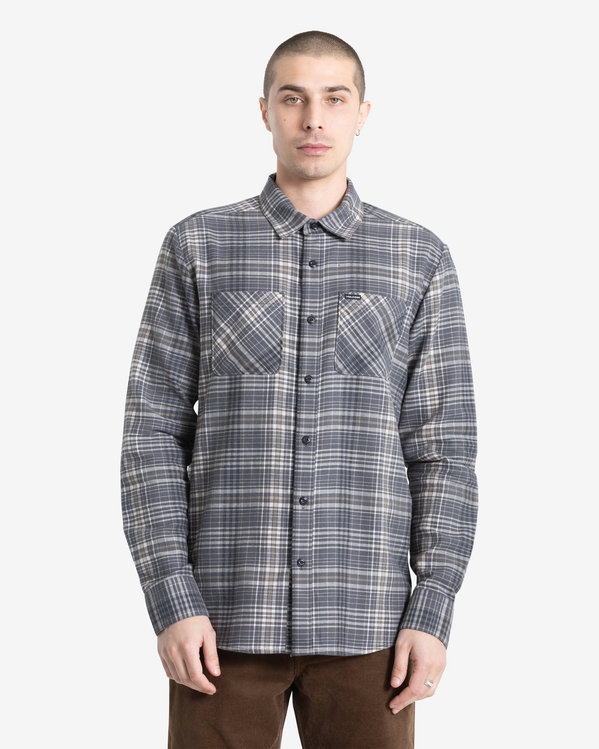 Volcom Netastone Flannel Long Sleeve Shirt - Asphalt Black