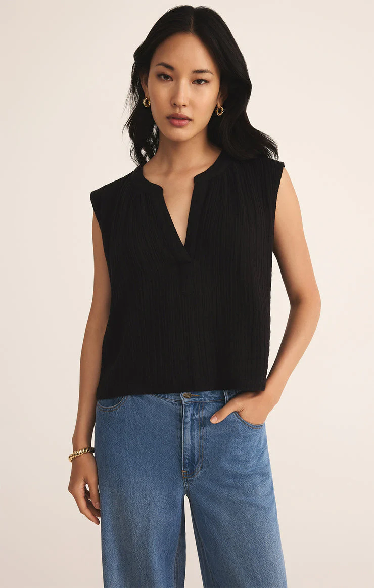 Z-Supply Cliffside V-Neck Airy Gauze Top - Black - Image 3