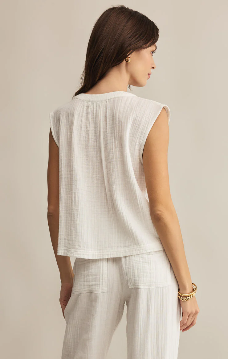 Z-Supply Cliffside V-Neck Airy Gauze Top - White - Image 2