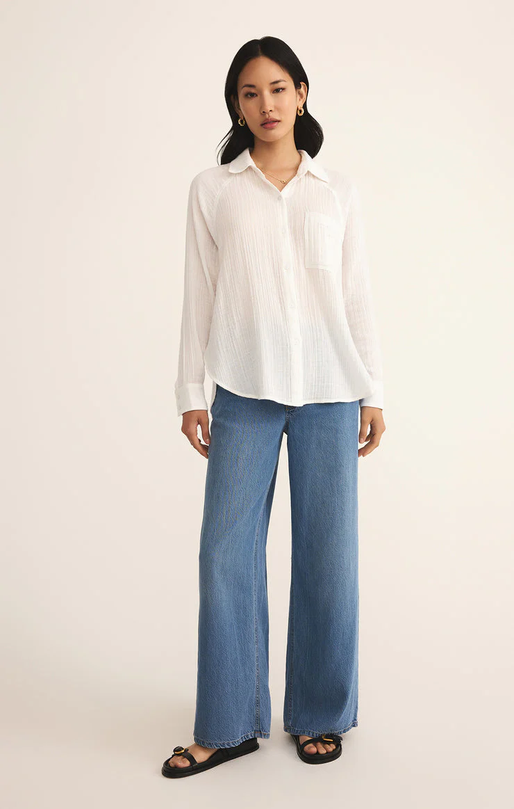 Z-Supply Perfect Airy Gauze Button Up - White - Image 3