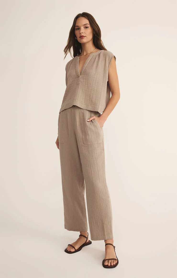 Z-Supply Plaza Airy Gauze Ankle Pant - Iced Coffee - Image 3