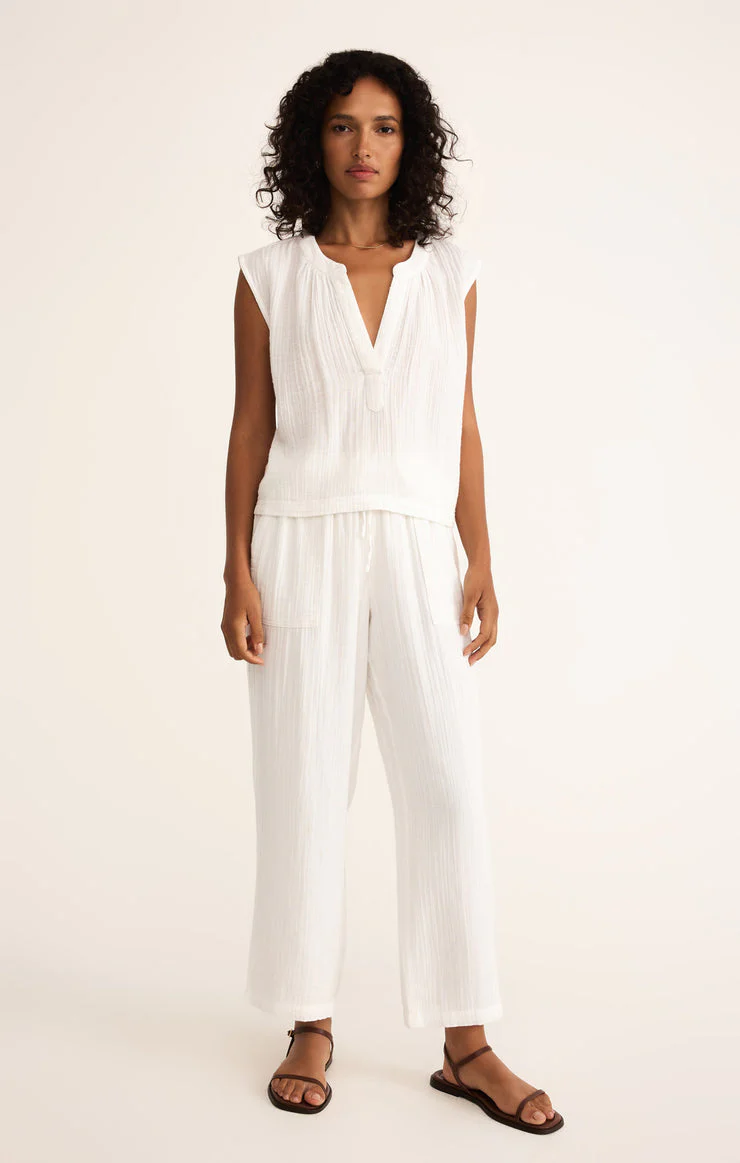 Z-Supply Plaza Airy Gauze Ankle Pant - White - Image 3