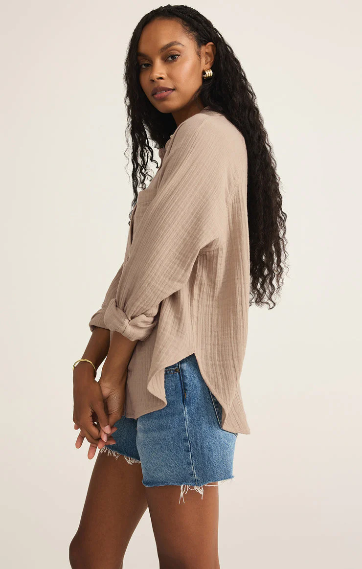 Z-Supply Sloane V-Neck Cotton Jersey Top - Iced Coffee