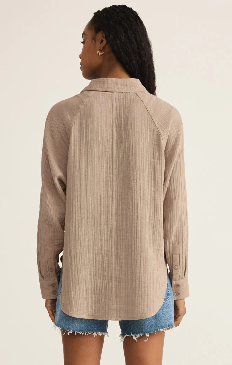 Z-Supply Sloane V-Neck Cotton Jersey Top - Iced Coffee - Image 2